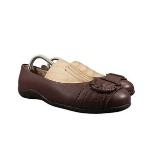 Walking Cradles Shoes Womens 8 Flat Slip On Comfort Buckle Leather Walking Brown